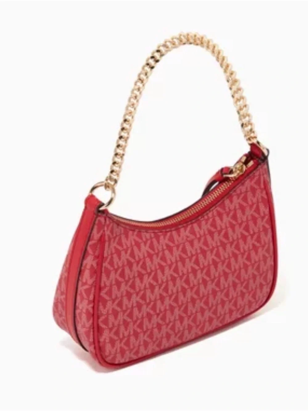 💯% Auethentic Michael Kors Coral Red MK Monogram Hobo with Gold Chain